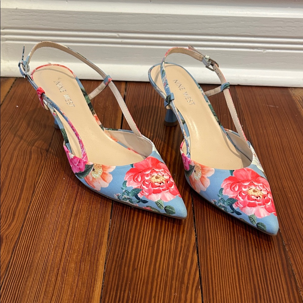 Nine West Blue and Pink Floral Heels